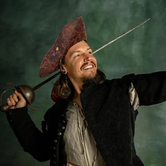 Brown Distressed Faux Leather Pirate Hat - Picture 3 of 11